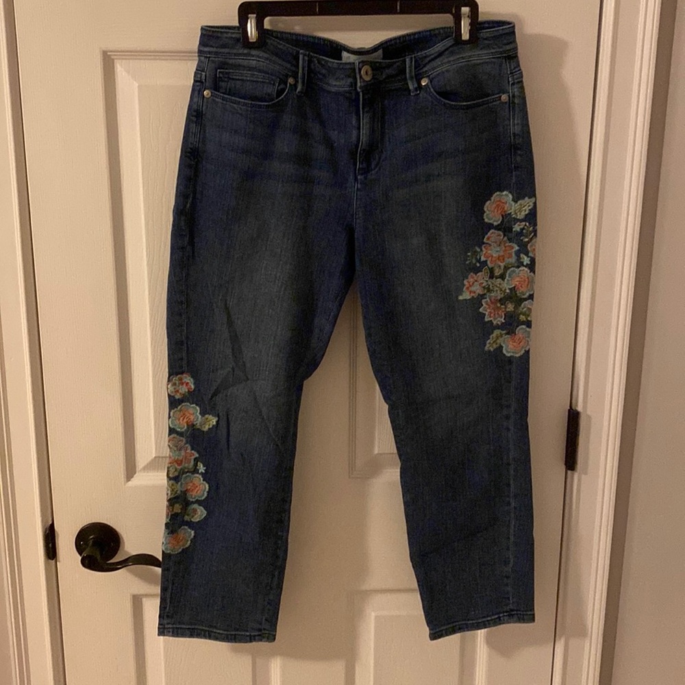 flower stitched j-jill jeans straight